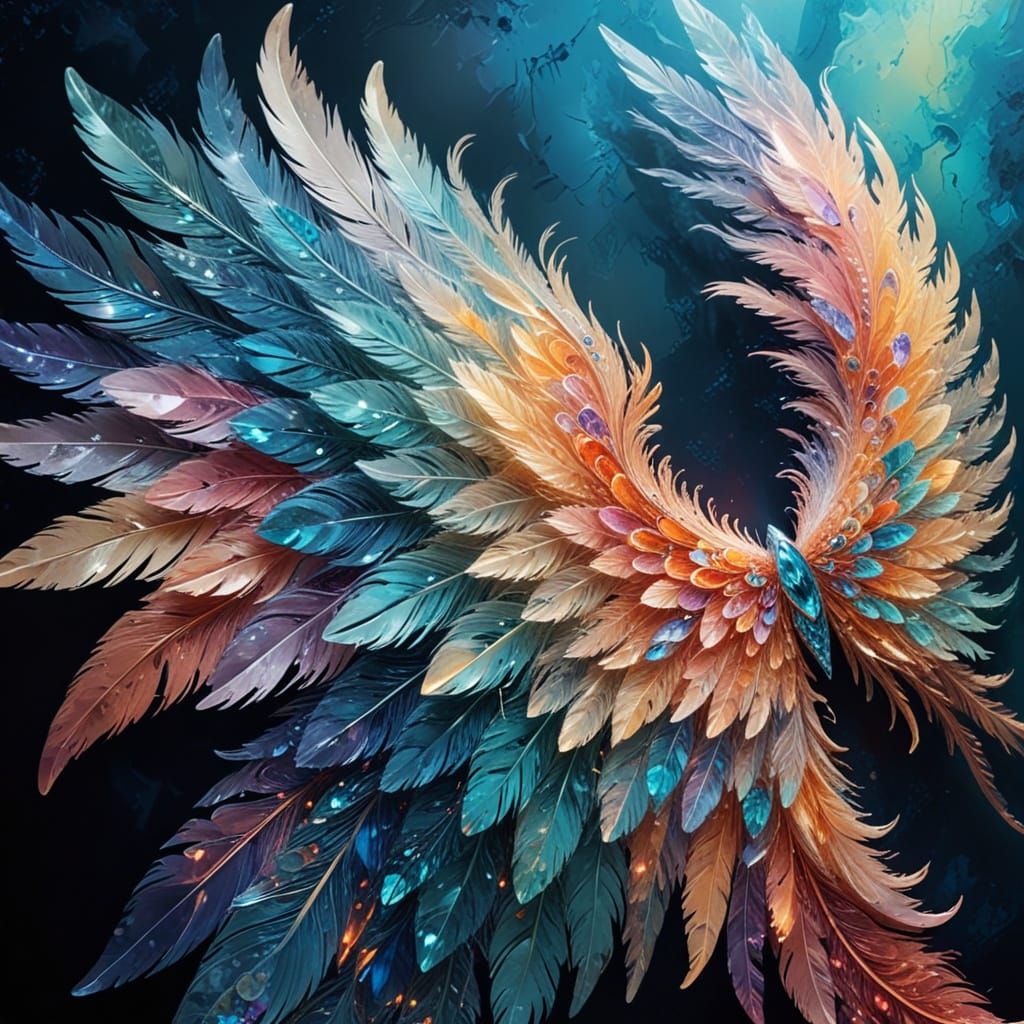 Ornate Translucent Wings with Crystal Impasto Details