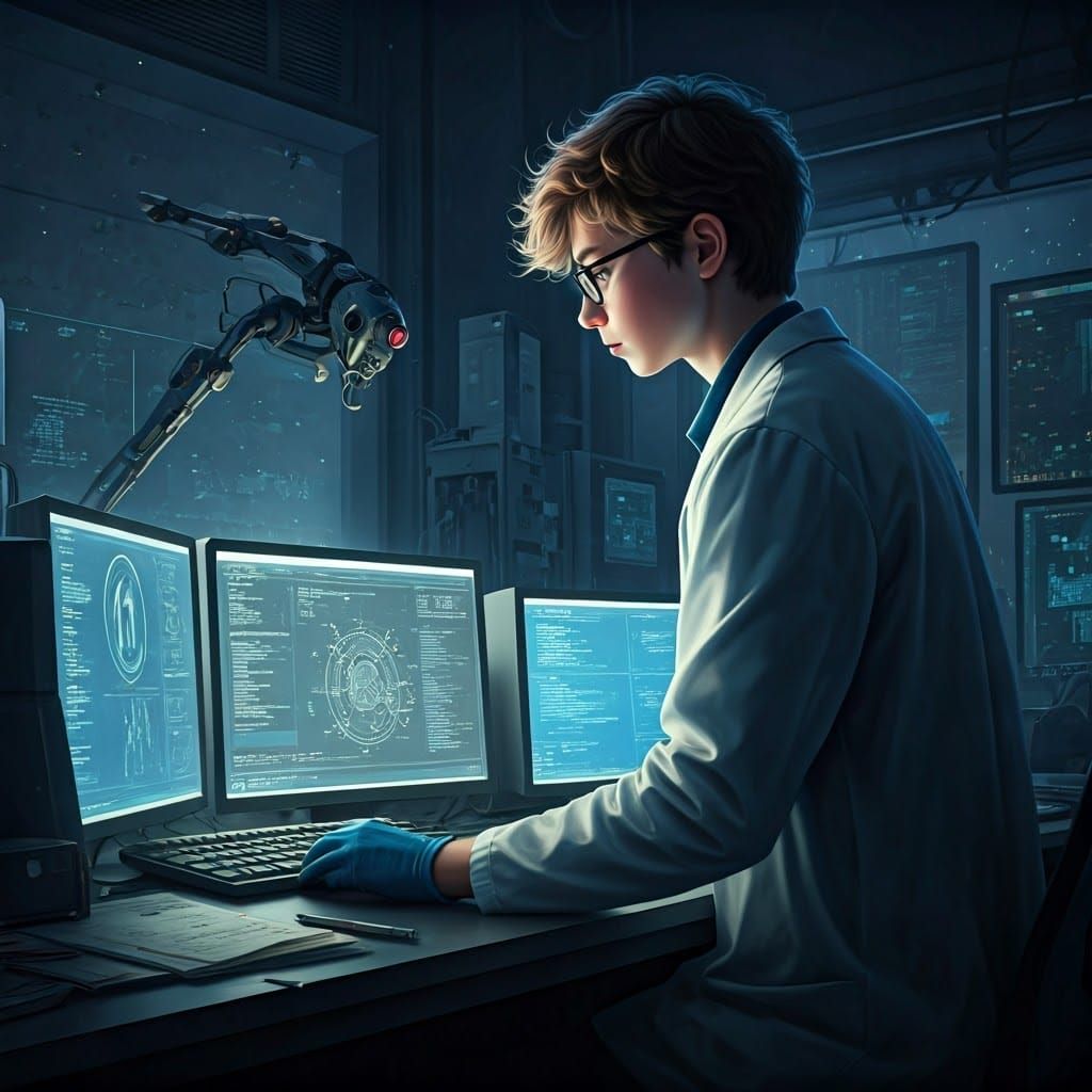 Middle School Scientist in High-Tech Lab, Matte Painting