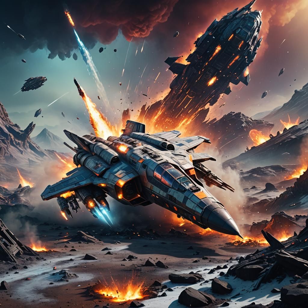 Spaceship Crash on Alien Planet in Sci-Fi Style
