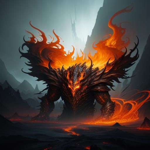 Marshmallow Demon in Mystical Landscape, Digital Painting