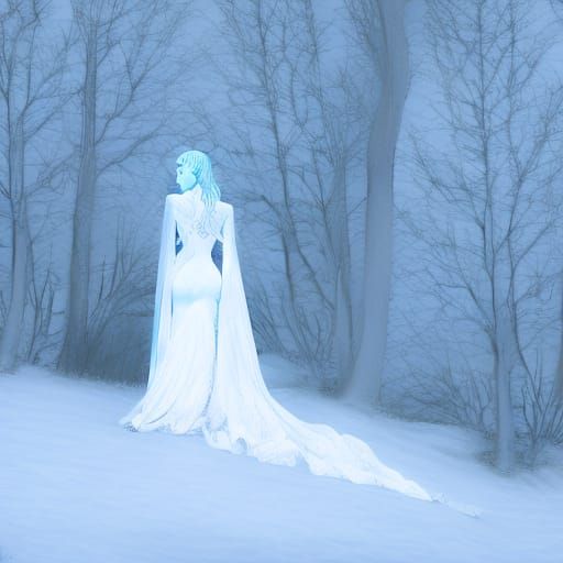 Icy Snow Queen in Cubist Style, Monochrome Blues