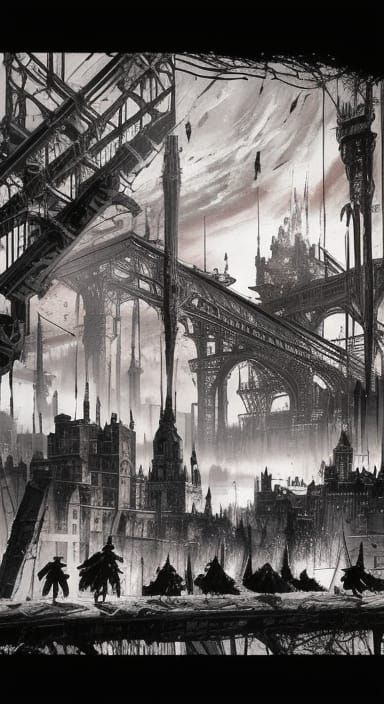 Dark Fantasy Cityscape at Sunset in Trending CG Style