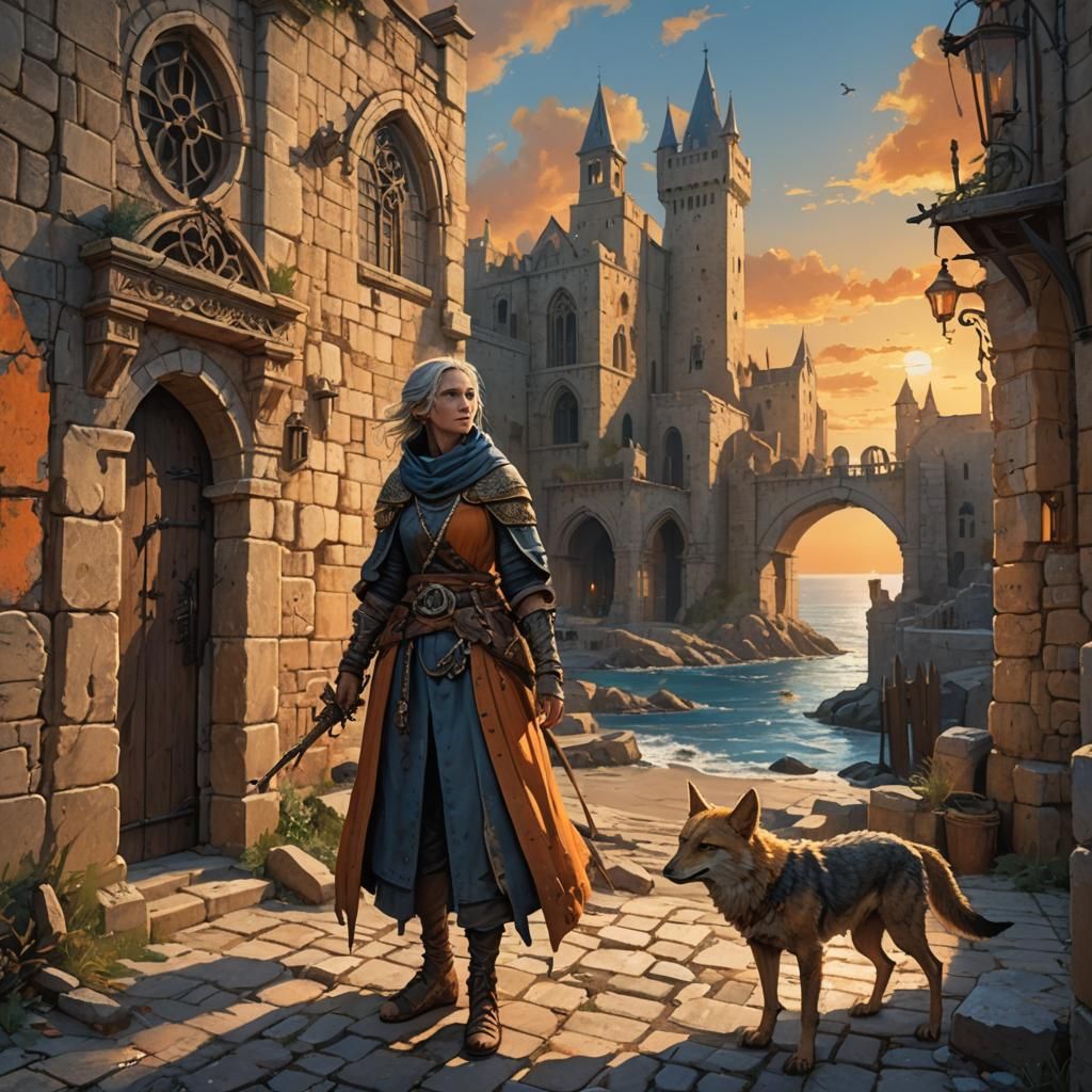 Jackal Woman in Medieval Seaside City