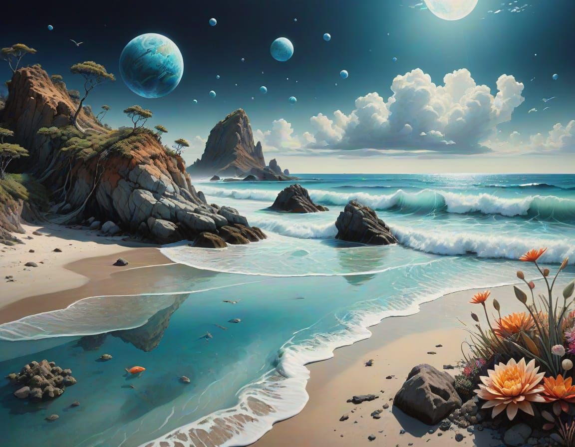 Surreal Alien Beach Dreamscape in Hyperrealist Style