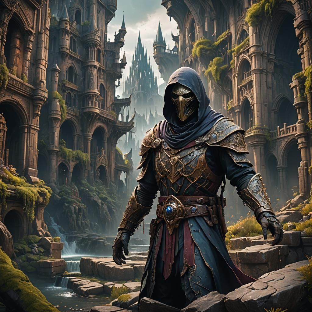 Fantastical Faceless Figure in Detailed Matte Painting