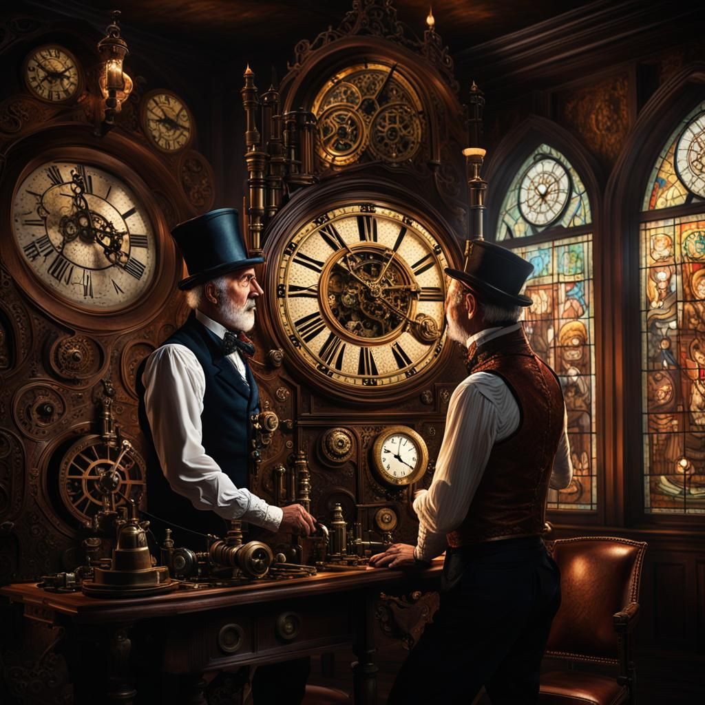 Steampunk Clockmaker in Gothic Workshop: Matte Painting