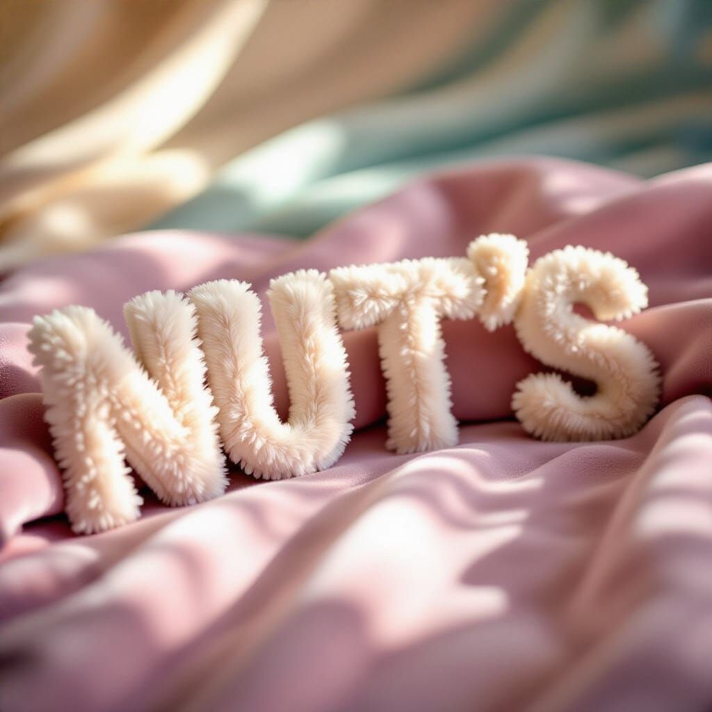 Macro Photo of Plush "NUT'S" Text with Rembrandt Lighting