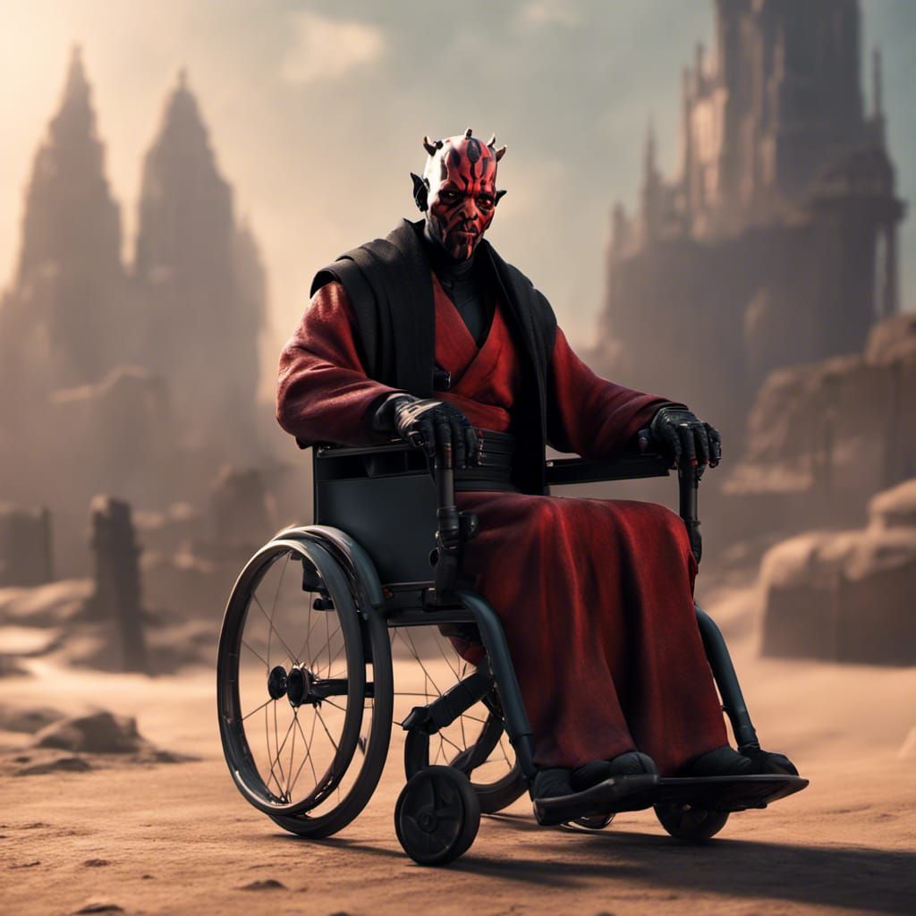 Darth Maul in Wheelchair: Volumetric Lighting Artwork