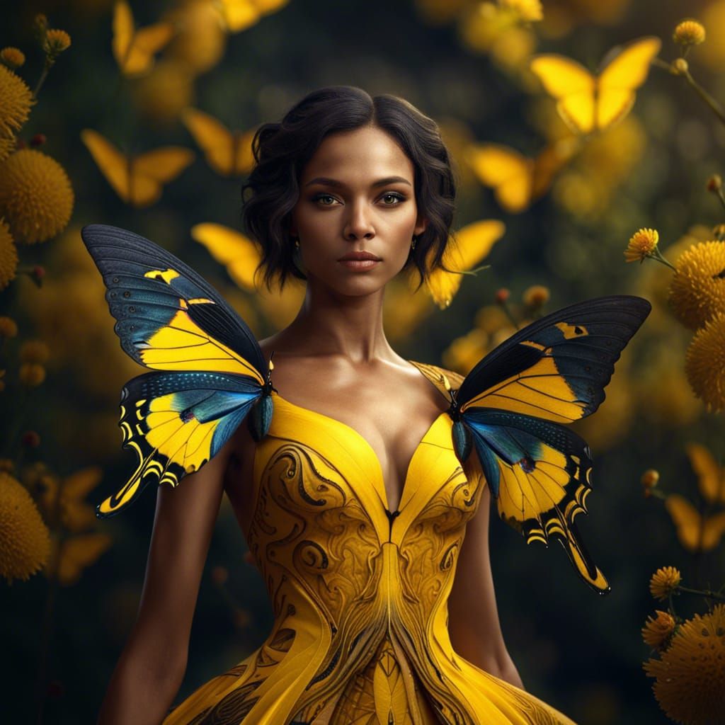 Yellow swallowtail inspired butterfly dress
