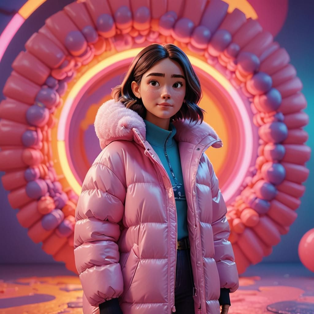 Girl in Pink Coat: Pixar-Inspired 3D Digital Art