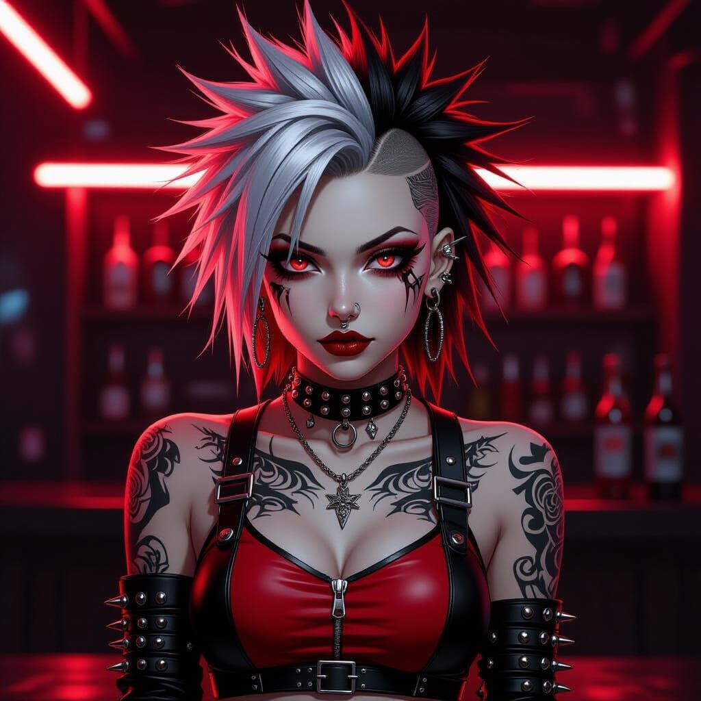 Edgy Cyberpunk Female Portrait with Red Neon Lighting