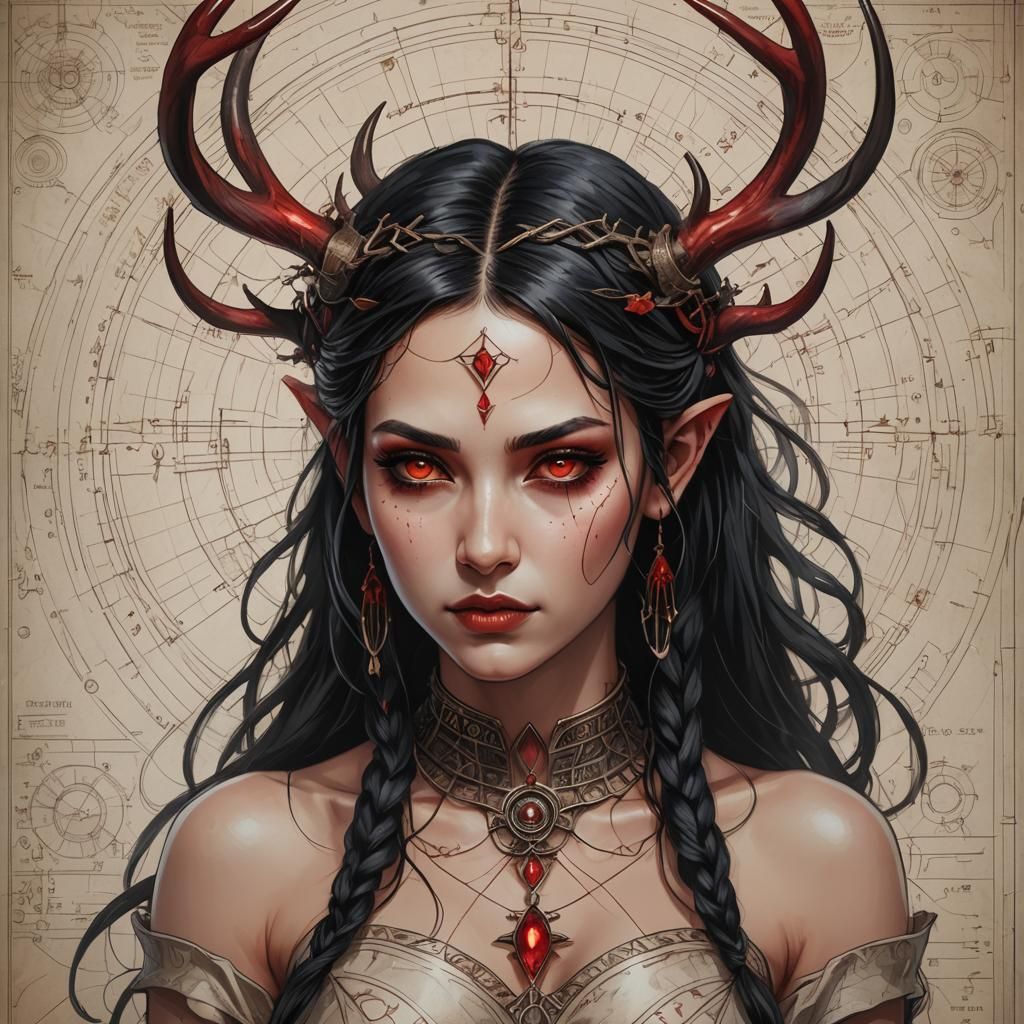 Demonic Fairy Woman with Antlers: Technical Concept Art