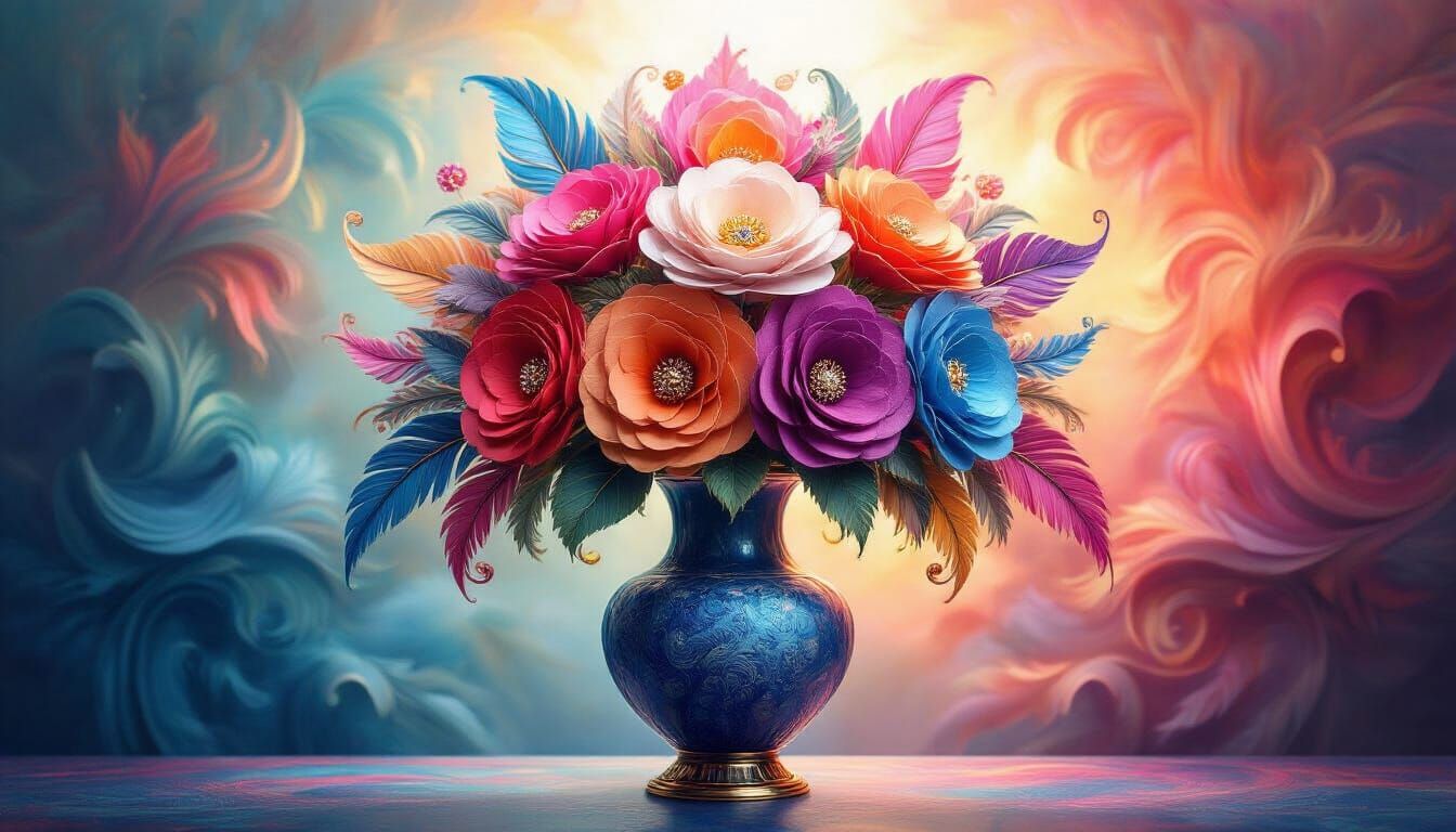 Kirigami Art: Fractal Felt Flowers in Elegant Vase