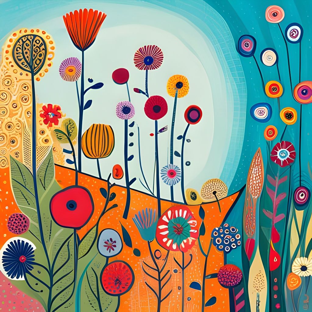 Botanical Summer Flowers in Art Brut Style