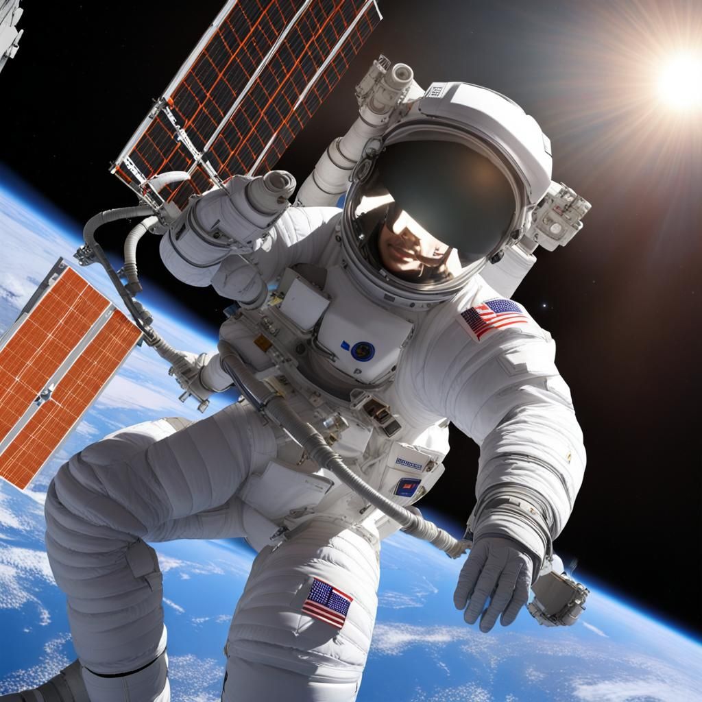Astronaut Installing Solar Panel on Space Station