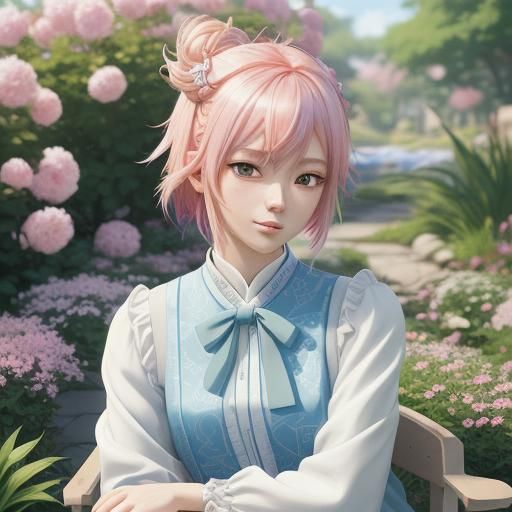 Anime Baby Girl Portrait in Pastel Garden