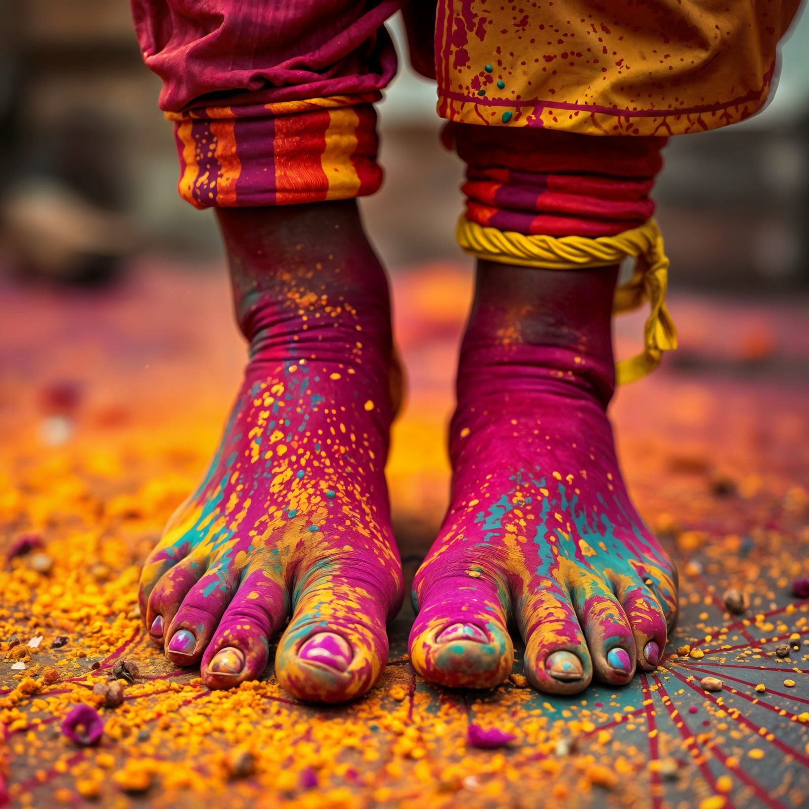 Colorful Feet at Holi Festival, Photojournalism