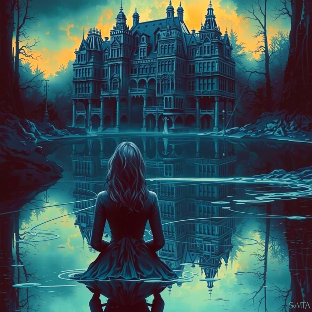 Surreal Goddess Confronts Dark Reflection