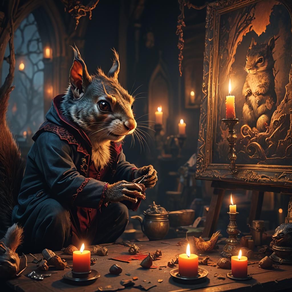 Vampire Painter Views Squirrel: Fantasy Art in Dark Academia