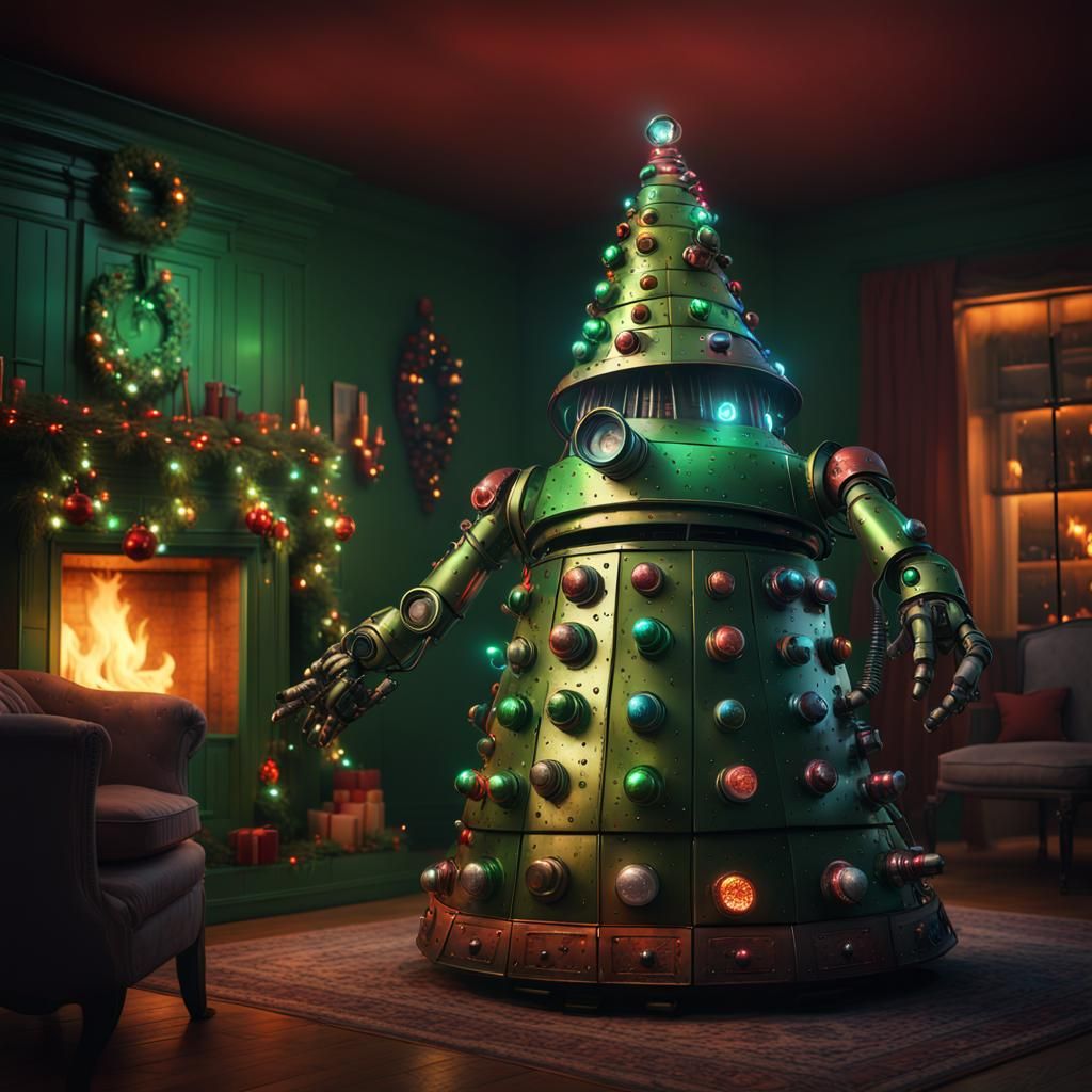 Robot Christmas Tree: Detailed Matte Painting