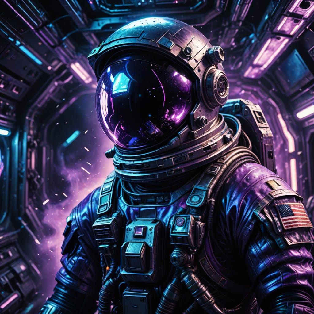 Astronaut in Damaged Spaceship: Dark Sci-Fi Digital Art