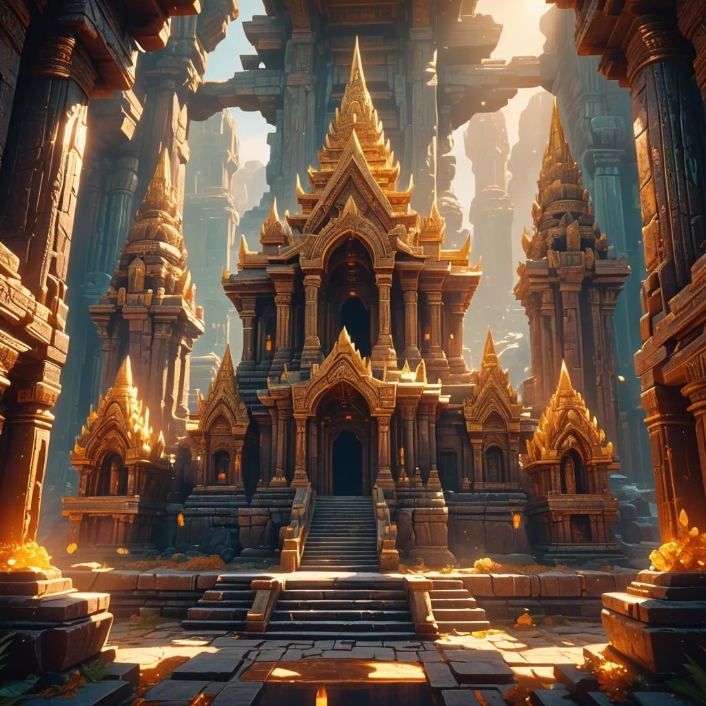 Radiant Crystal Dravidian Temple in Golden Light