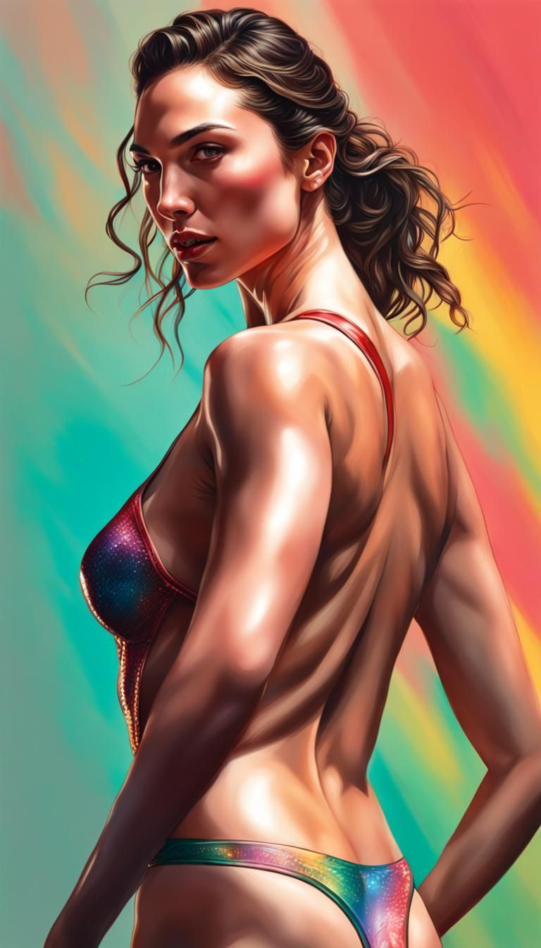 Hyperrealistic Portrait of Gal Gadot with Colorful Lighting