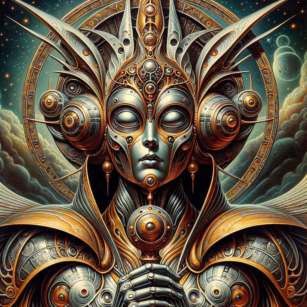 Dieselpunk Robot Angel in Flying Armor