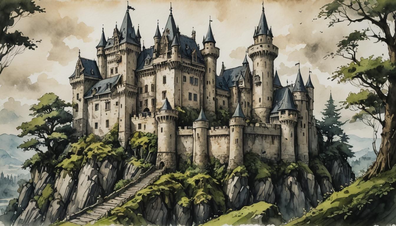 Mysterious Castle Portrait with Moss and Vines