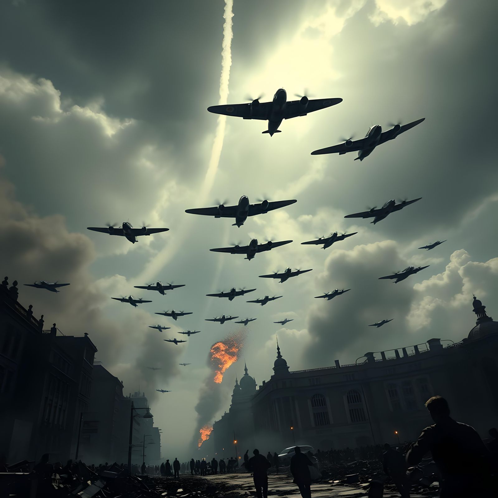 World War II Air Raid from Below