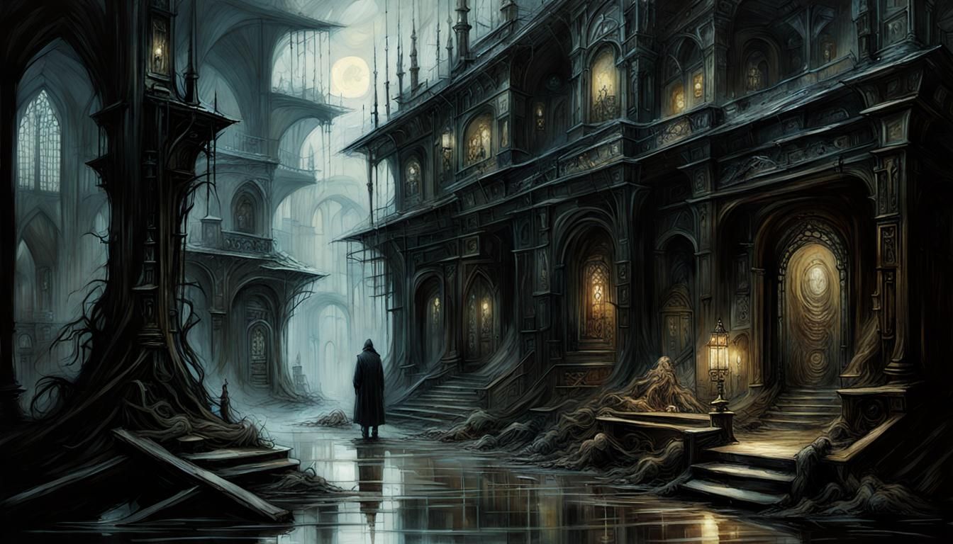 Eerie Dreamscape in Gothic Maximalist Style