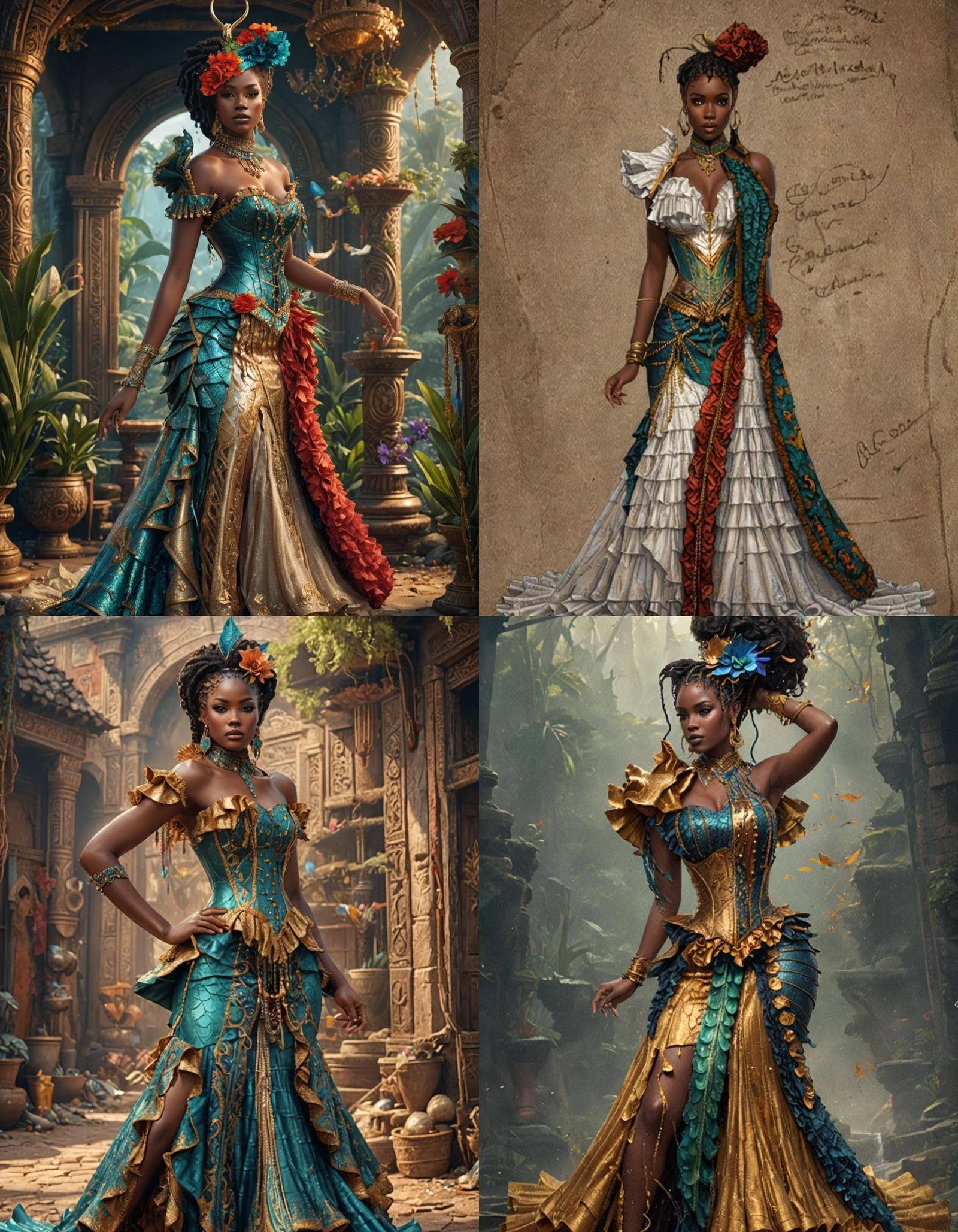 African Woman in Beaded Mermaid Dress: Fantasy Art