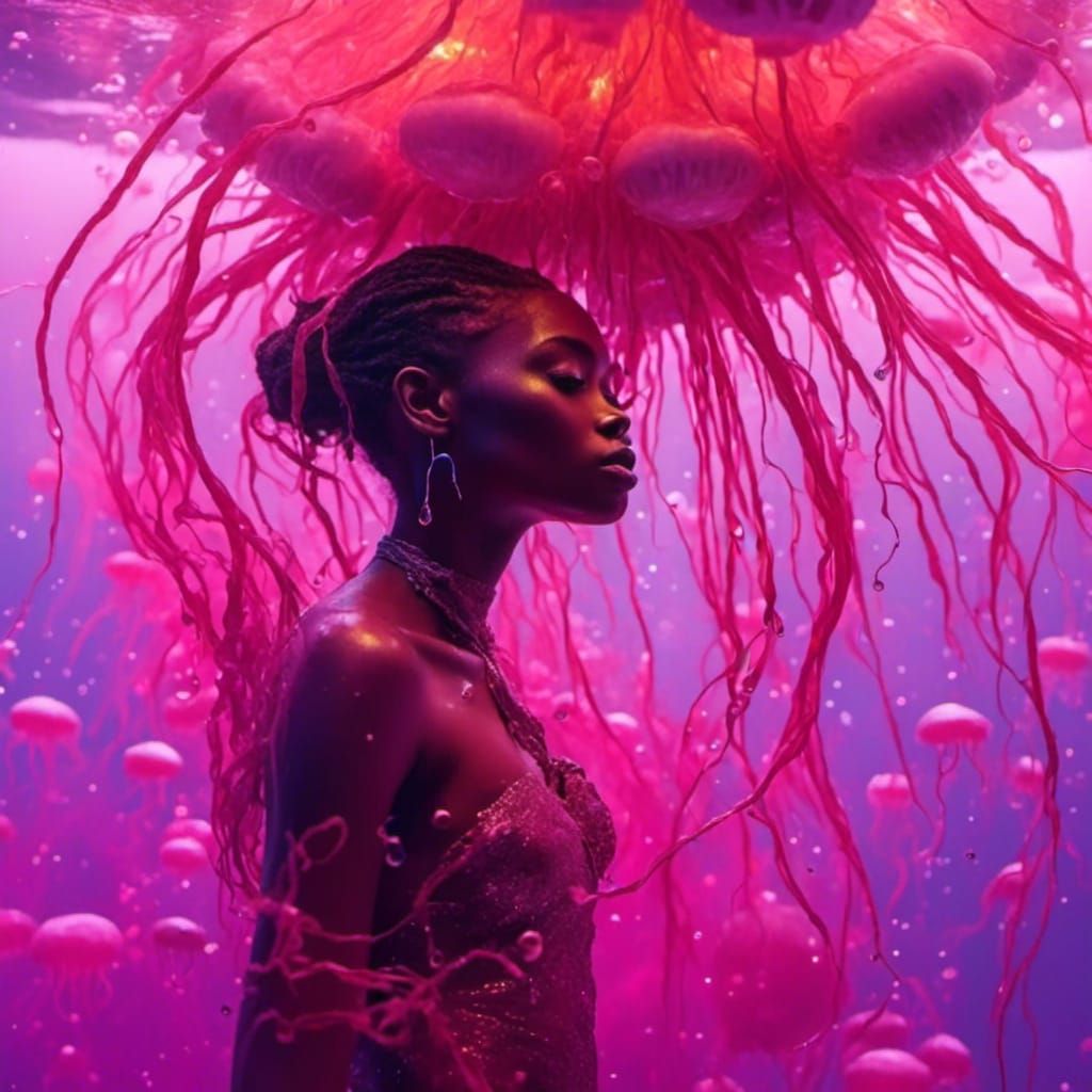 African Model's Underwater Fight with Jellyfish