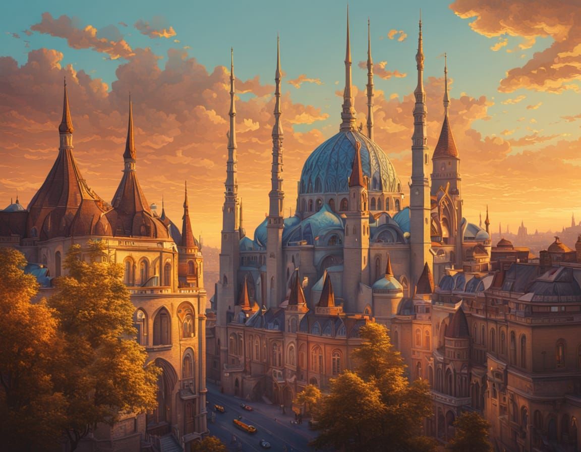 Surreal Budapest Cityscape in Persia: Dali-Inspired Art