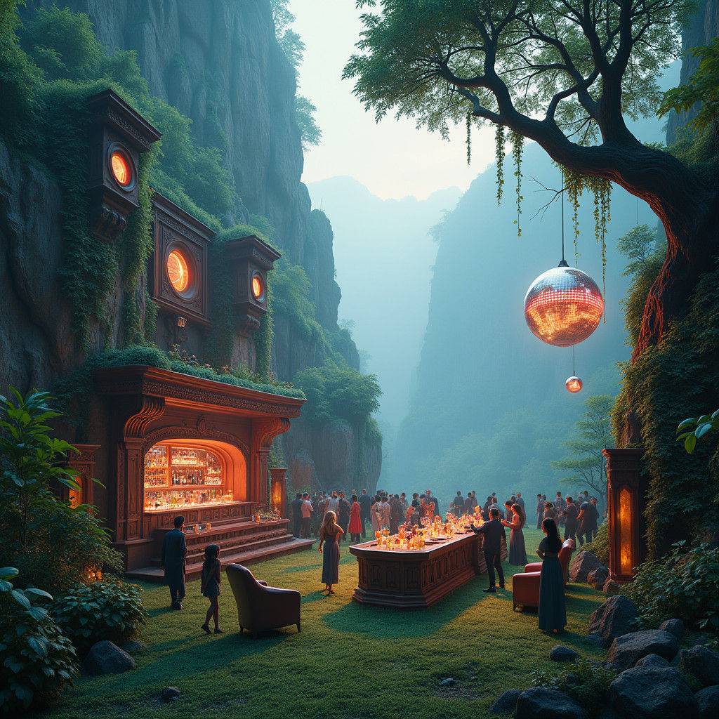 Mountainside Techno Party in Ash Thorp Style