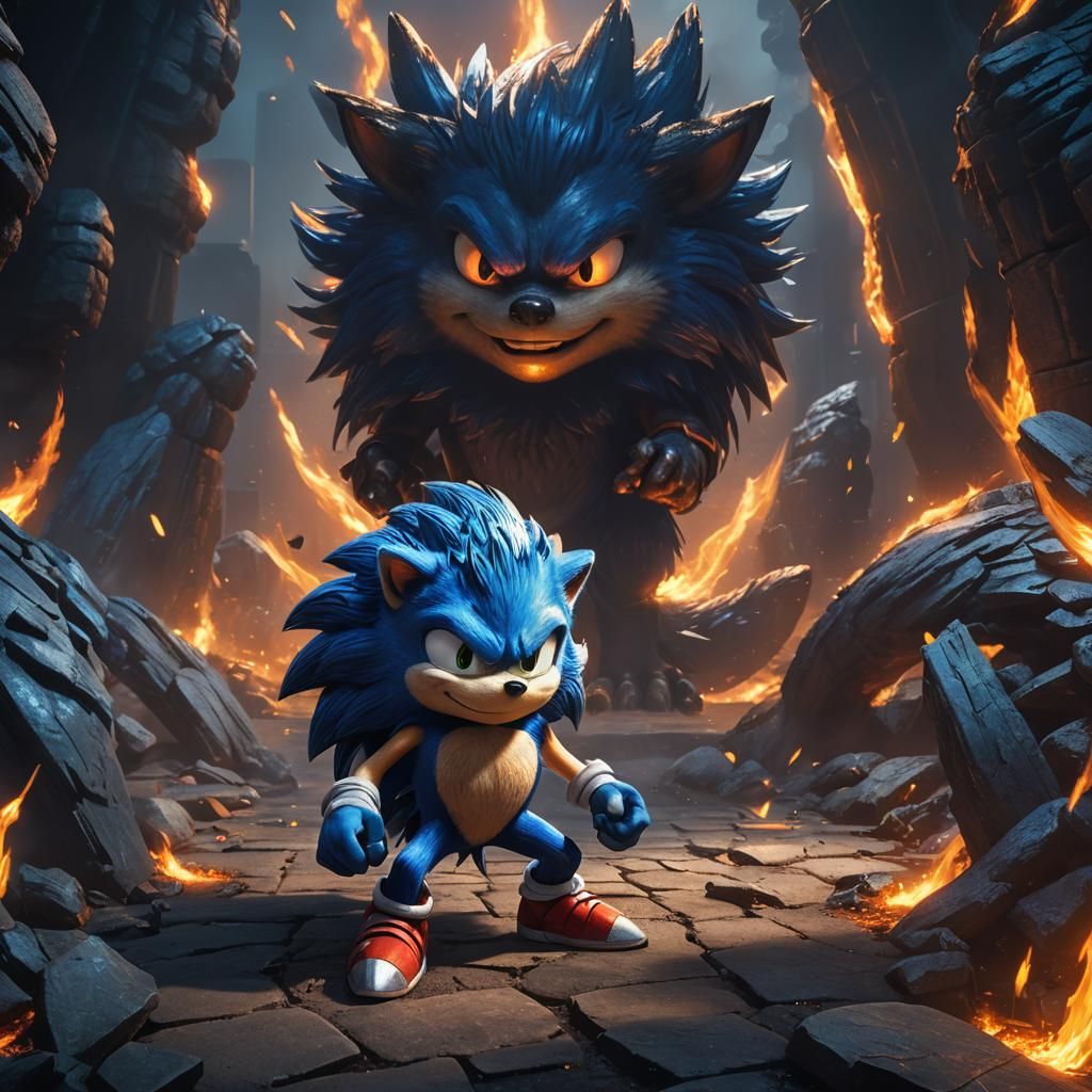 Heroic Sonic the Hedgehog with Shadow, Fantasy Art