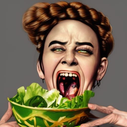 Woman Laughing Eating Salad: Professional Portrait
