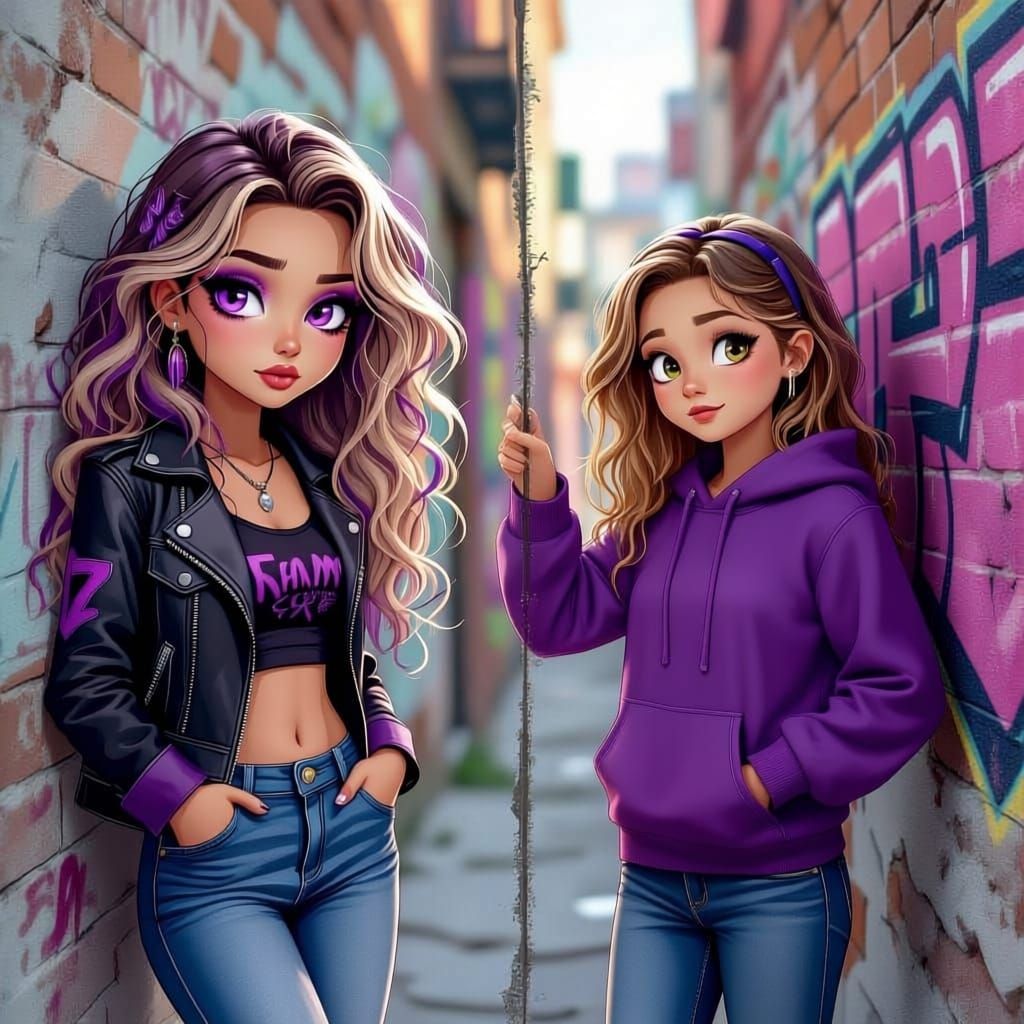 Split Image: Emo Girl Meets Happy Girl in Park