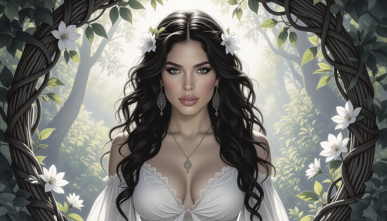 Shakira as Nature Goddess in Hyperrealistic Pencil Sketch