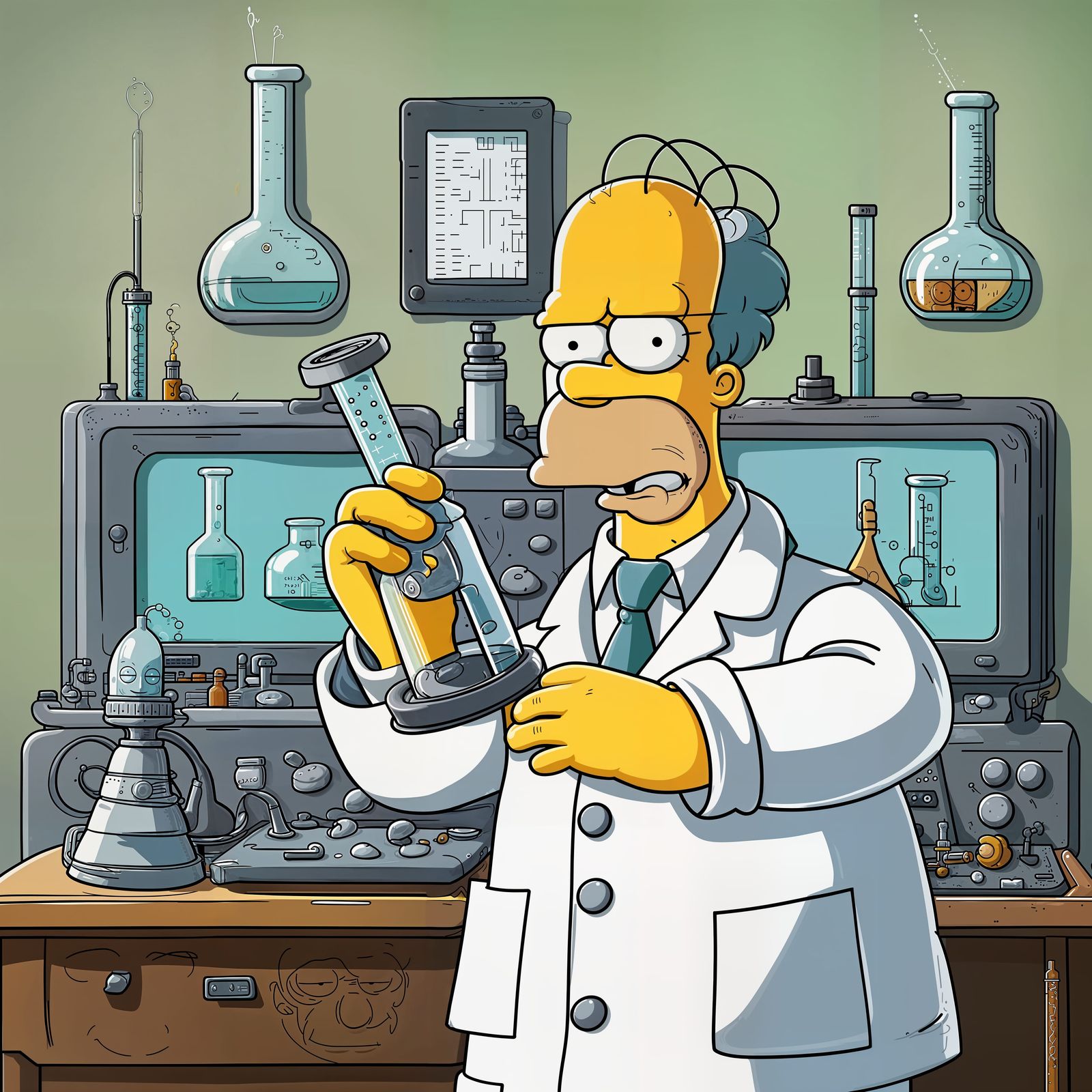 Homer Simpson as Mad Scientist in Simpsons Style