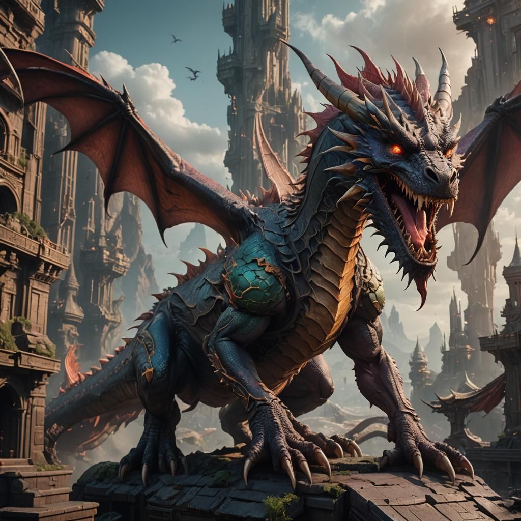 Sci-Fi Dragon in Detailed Matte Painting