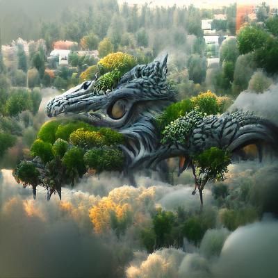 Dragon Amidst Trees: Detailed Matte Painting