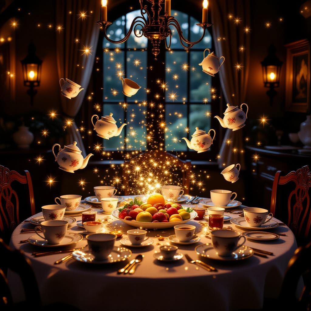 Magical Floating Feast with Glittering Lights