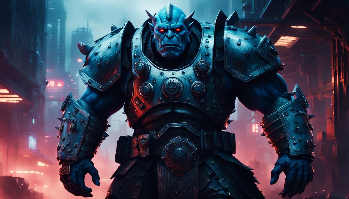 Orc Leader in Industrial Cityscape: Cinematic Dark Fantasy