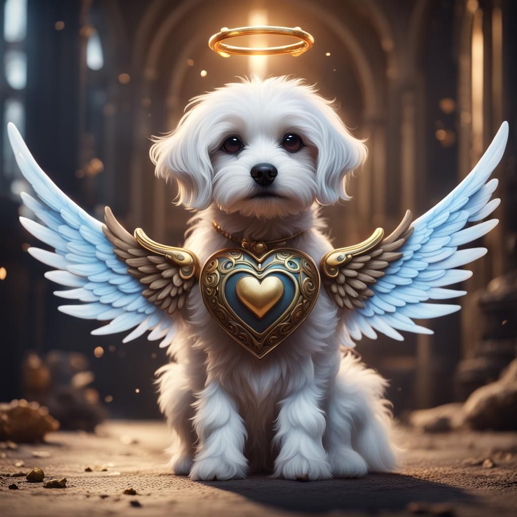Dog with Angel Wings: Detailed Fantasy Art