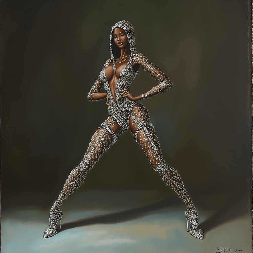 Sophisticated African Woman in Beaded Bodysuit, Inspired by....