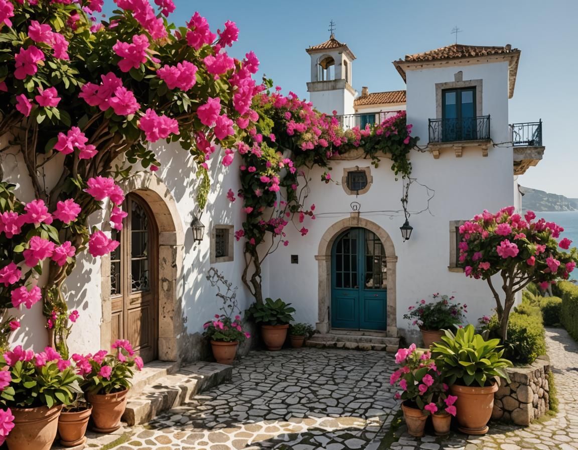 Idyllic Portuguese Home with Bougainvillea Flowers