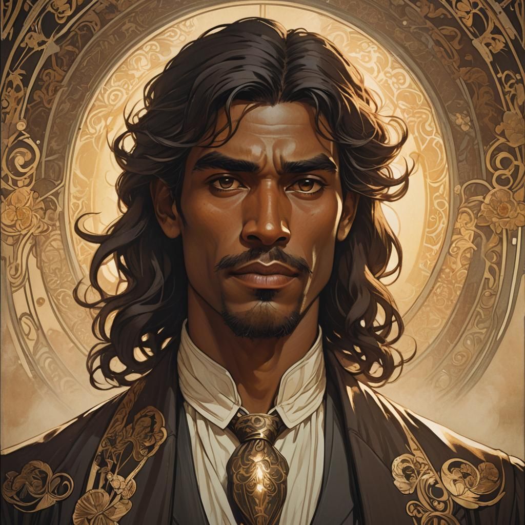 Art Nouveau Portrait of a Brown-Skinned Man