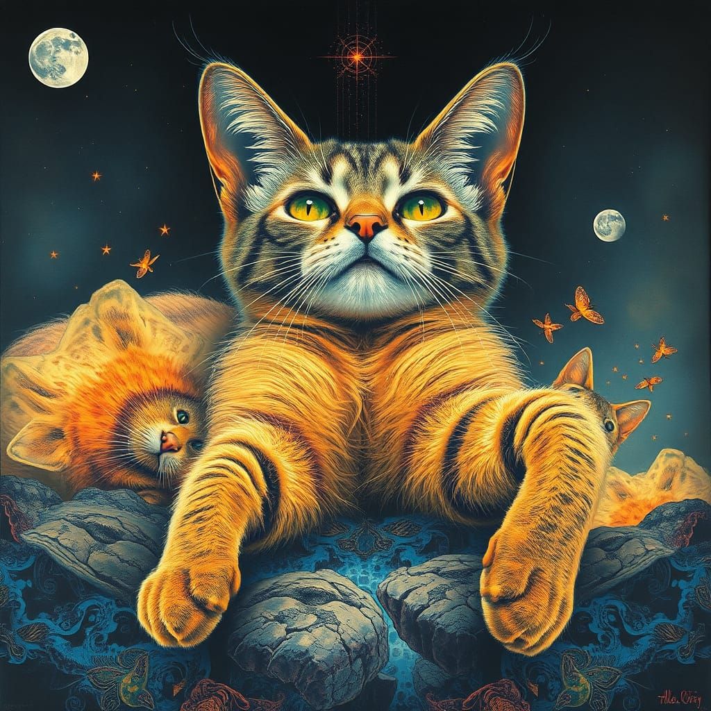 Surreal Falling Cat X-Ray in Psychedelic Fractal Art