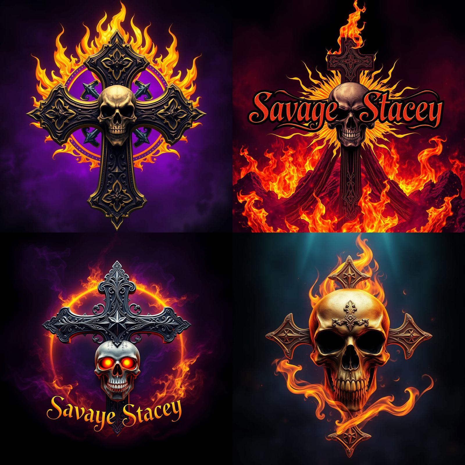 Savage Stacey Dark Fantasy Logo with Skull and Flames